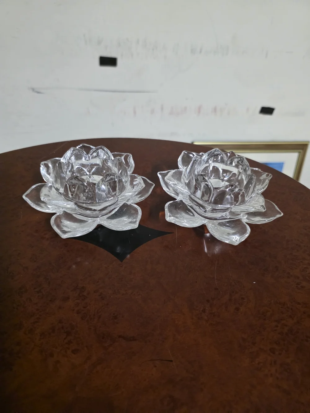 Clear Glass Lotus Tealight Holders - Set of 2